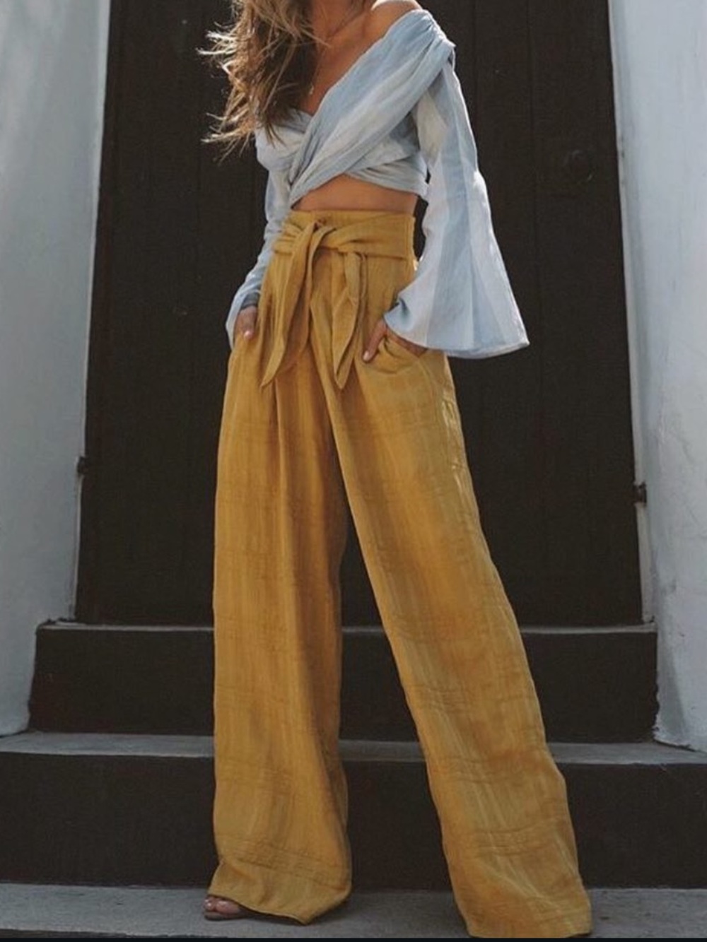 The Line by K Philo Mustard Yellow High-Waist Wide-Leg Tie-Waist Pants